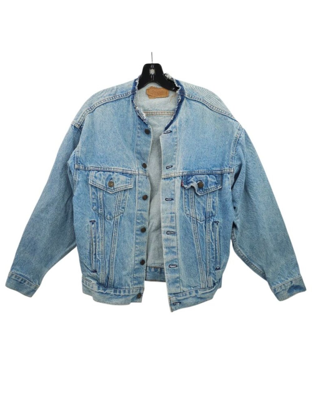 Levi's Denim Jacket Mens M Vtg Made in USA Red Tab REWORKED Collarless Trucker